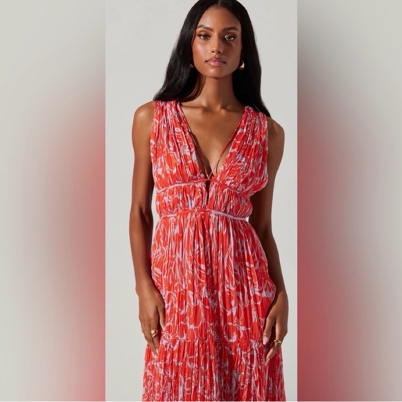 NWT Astr Vibrant Red/Orange Floral Maxi Dress - Picture 2 of 16